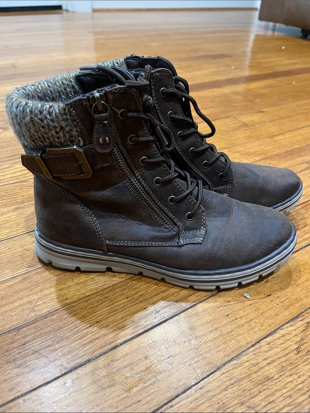 Cliffs by WHITE MOUNTAIN Kelsie Brown Lace-Up Faux-Fur Ankle Boots